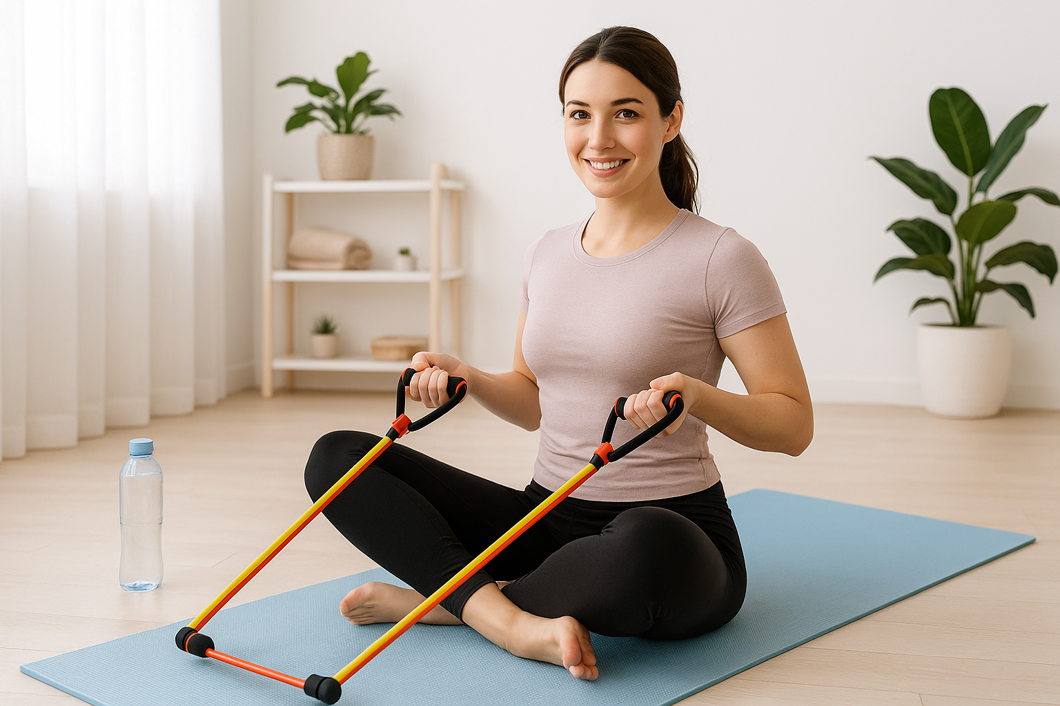 Woman and fitness bands singular beginner